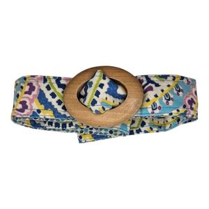 Vera Bradley Women's Reversible Belt in Capri Blue Pattern with Wood Buckle One